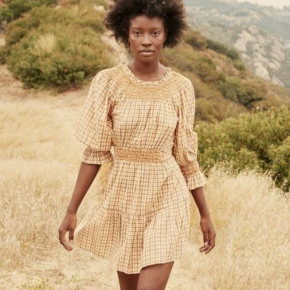 Dôen Sabine Dress in Orange Meringue Plaid